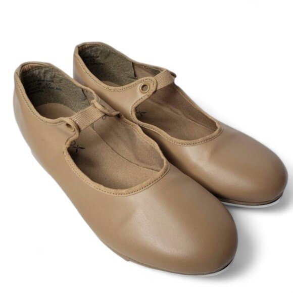 Capezio Tap Dance Shoes Women's Tan Arts Metal Tele Tone Heels Slip On 6.5 - Picture 2 of 9